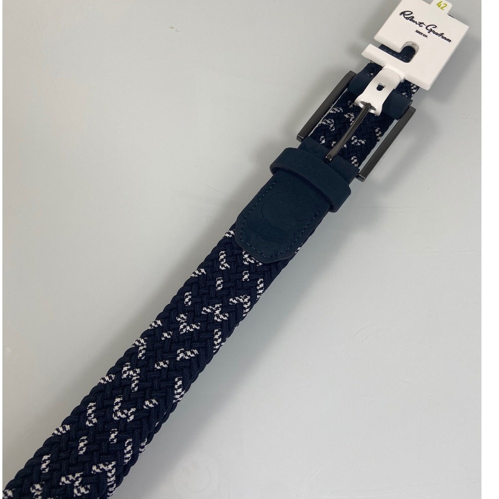 Robert Graham Mens 42 Navy Jacob‎ Belt NEW Braided Elastic Woven Paisley Trim